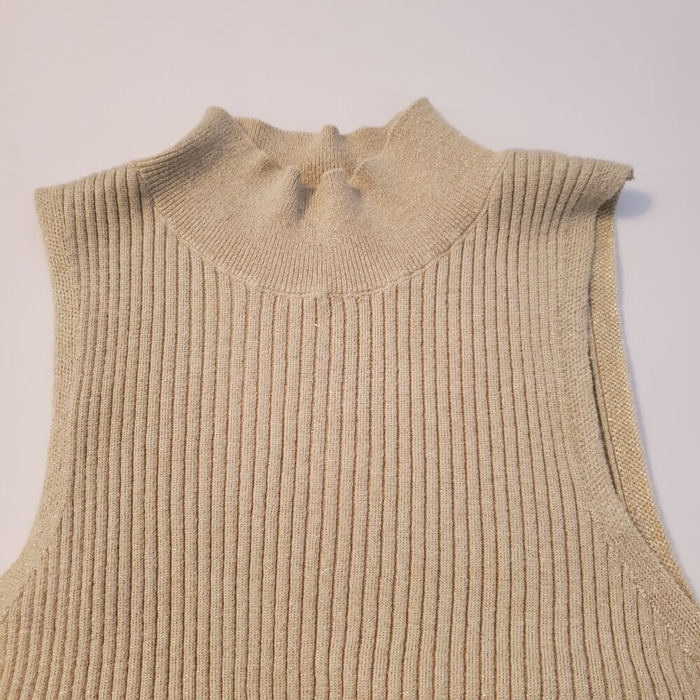 NWT On 34TH Women's Sleeveless Mock Neck Bodysuit Gold Holiday Sweater, Size L. - Picture 2 of 12